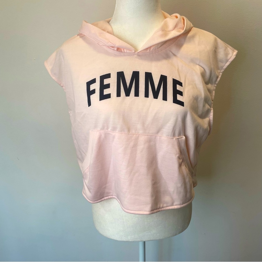 Lili Sport Cropped FEMME Hooded Sleeveless Muscle Tee Hoody Size Large